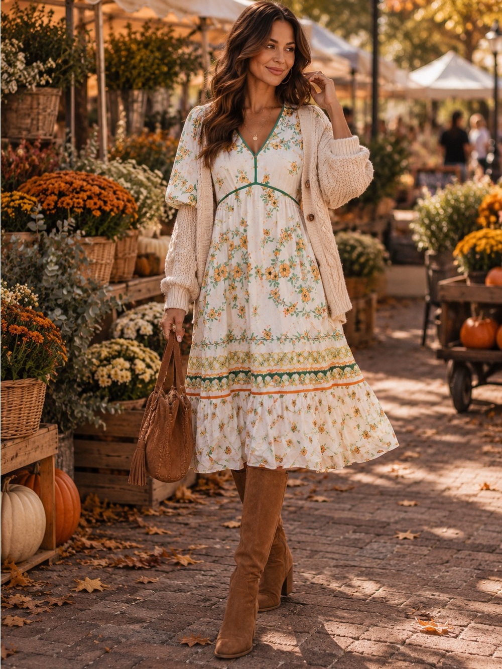 NEW Anthropologie Fig & Flower Floral Midi Dress Small Boho Cottagecore Fall